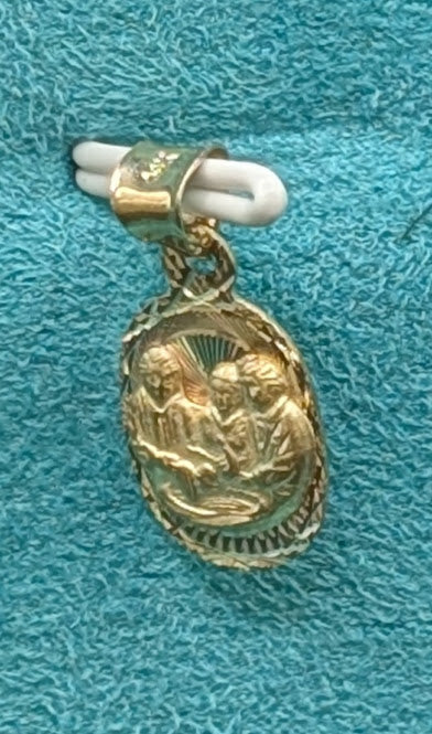 14K Gold Religious Baptism Oval Shape Pendent
