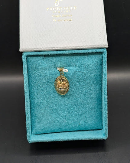 14K Gold Religious Baptism Oval Shape Pendent