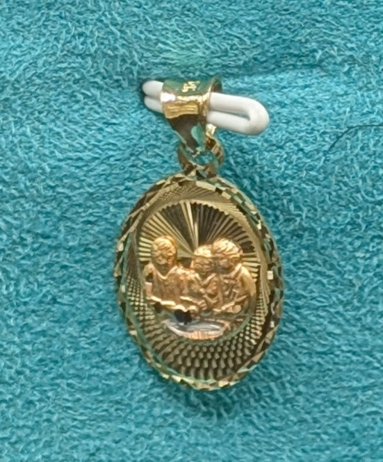 14K Gold Religious Baptism Oval Shape Pendent