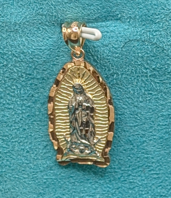 14K Gold Religious 2-Tone Saint Mary Oval Shape Pendent