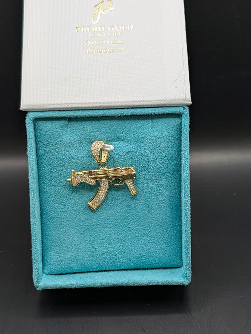 14K Gold AK-47 w/ CZ Stones Pendent