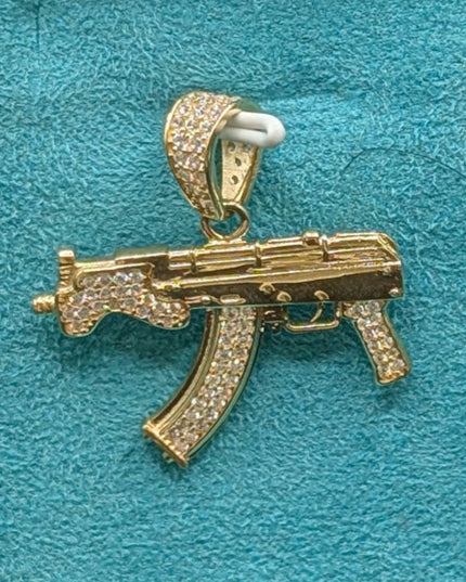 14K Gold AK-47 w/ CZ Stones Pendent