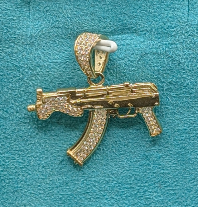 14K Gold AK-47 w/ CZ Stones Pendent