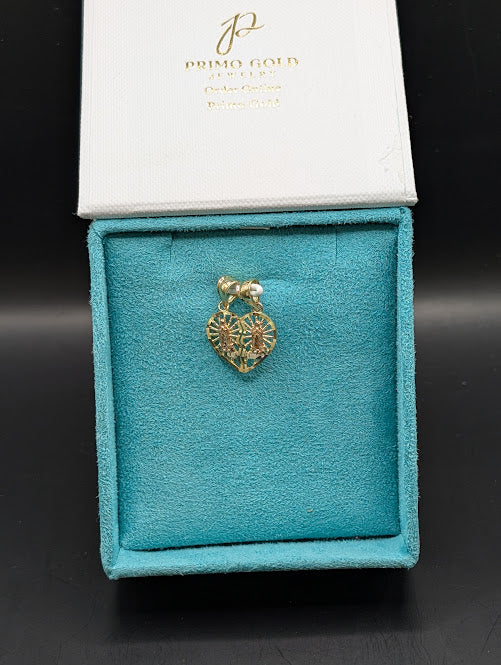 14K Gold Double Clasp Saint Marry Heart Detachable Pendant