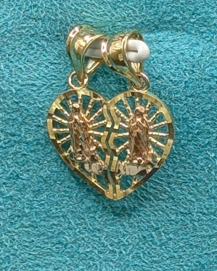 14K Gold Double Clasp Saint Marry Heart Detachable Pendant