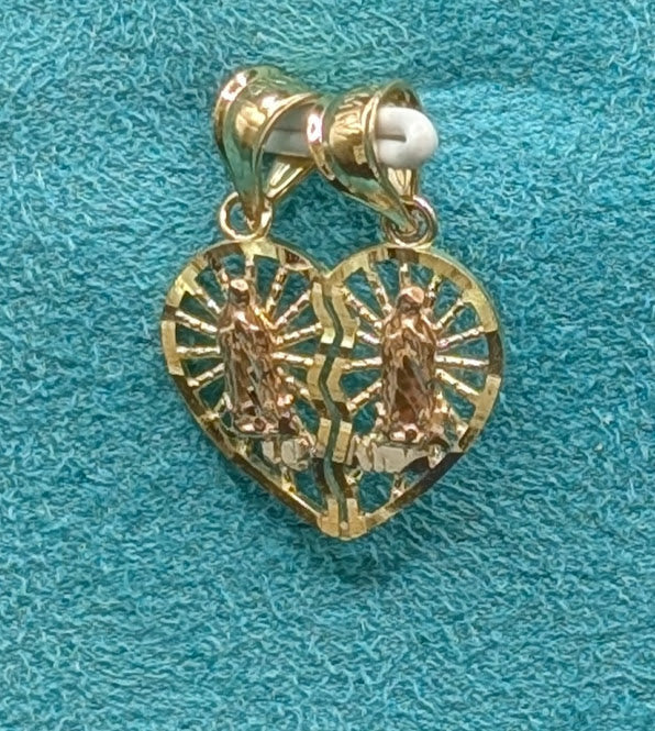 14K Gold Double Clasp Saint Marry Heart Detachable Pendant
