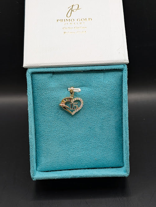 14K Gold 15 Años Heart Pendent