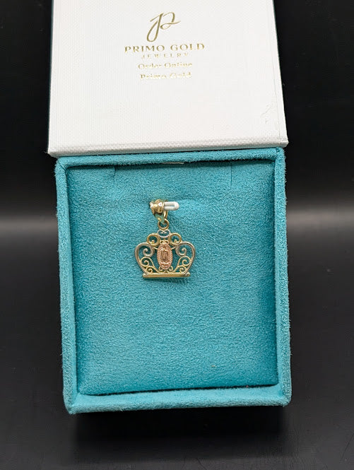 14K Gold Princess Crown with Saint Mary Pendent