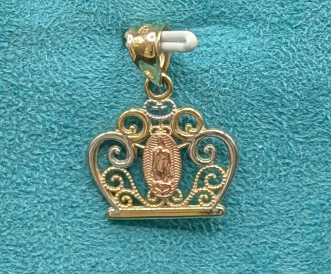 14K Gold Princess Crown with Saint Mary Pendent