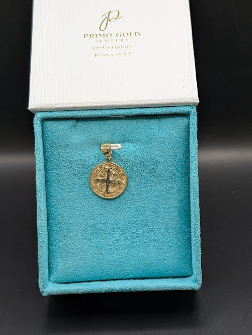 14K Gold Cross Medallion Small Pendent