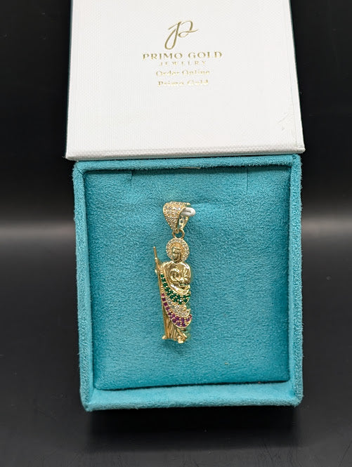 14K Gold Saint Judas w/ CZ Stones Pendant
