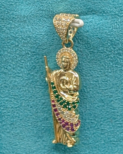14K Gold Saint Judas w/ CZ Stones Pendant