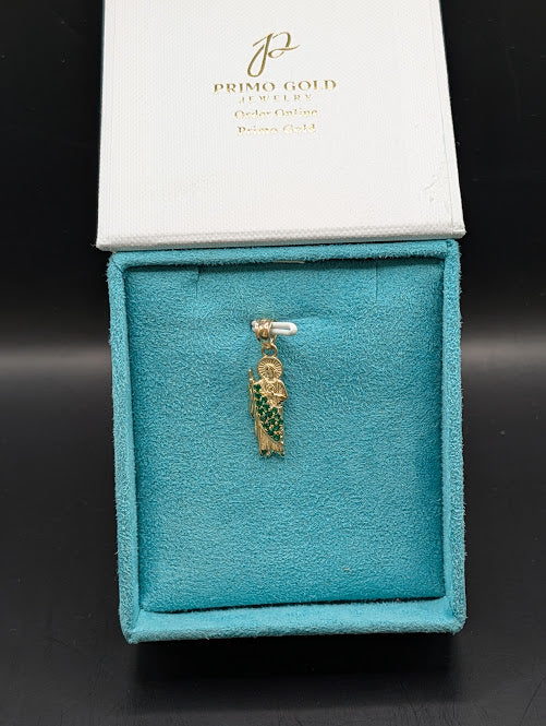14K Gold Saint Judas Green CZ Pendant