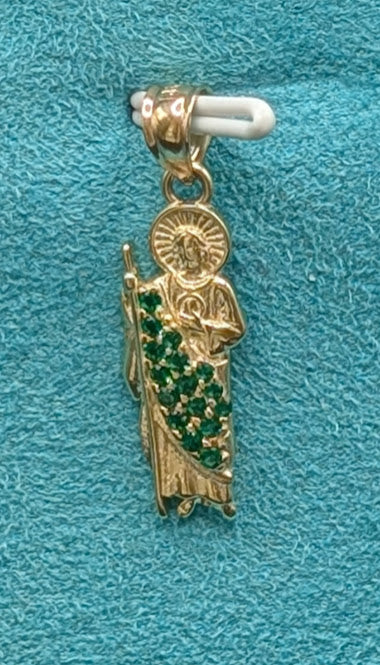 14K Gold Saint Judas Green CZ Pendant