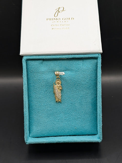14K Gold Saint Judas White CZ Pendant