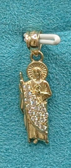 14K Gold Saint Judas White CZ Pendant
