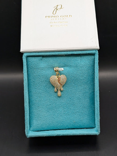 14K Gold Iced Out Bleeding Heart Pendant