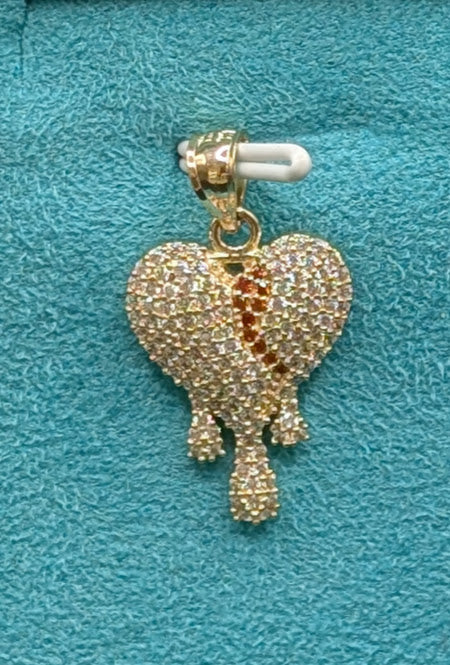 14K Gold Iced Out Bleeding Heart Pendant