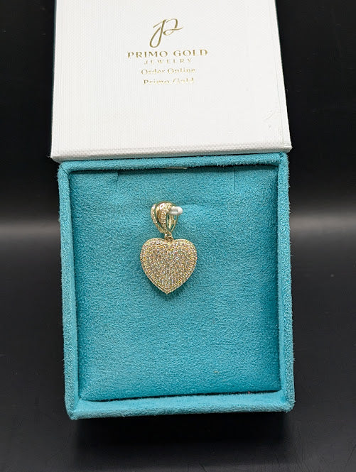 14K Gold Iced Out Heart Pendant