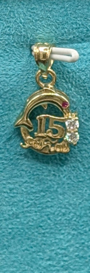 14K Gold Dolphin 15 Pendant