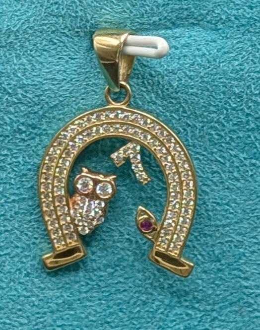 14K Gold Owl 7 Pendant