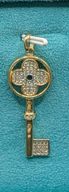 14K Gold Iced Out Key Pendant