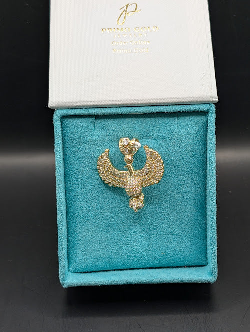14K Gold Iced Out Bird Pendant