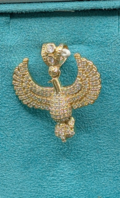 14K Gold Iced Out Bird Pendant