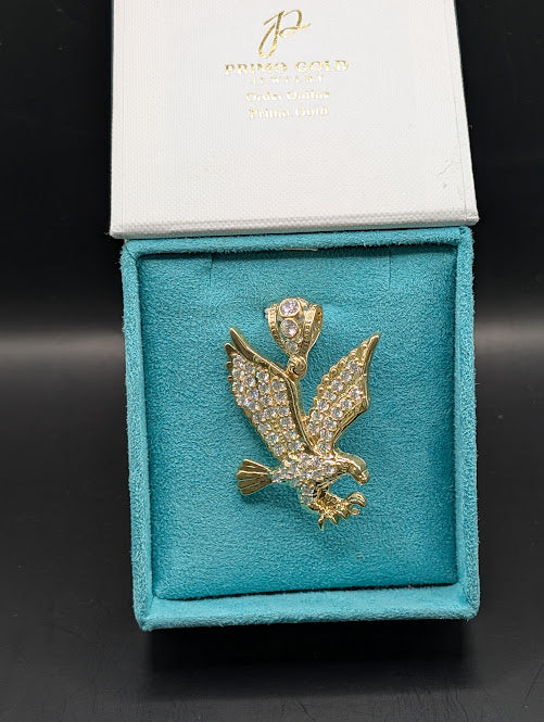 14K Gold Iced Out Hawk Pendant