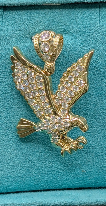 14K Gold Iced Out Hawk Pendant