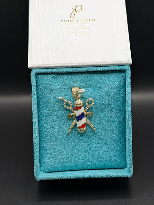 14K Gold Iced Out Barber Overlap Pendant
