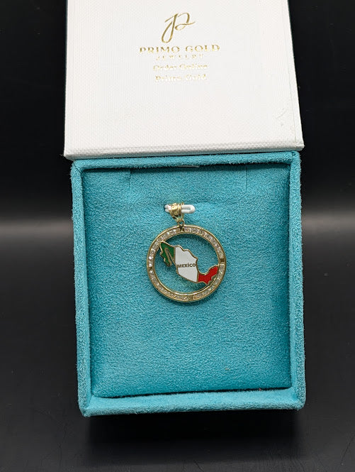 14K Gold Mexico Country w/ CZ Ring Pendant