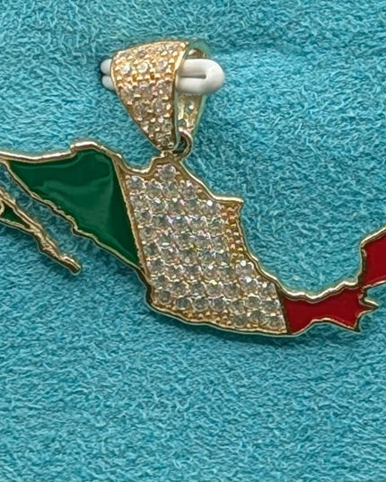 14K Gold Iced Out Mexico Country Shaped Pendant