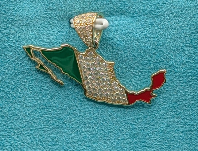14K Gold Iced Out Mexico Country Shaped Pendant