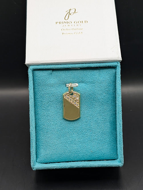 14K Gold Iced Out Mini Dog Tag Pendant