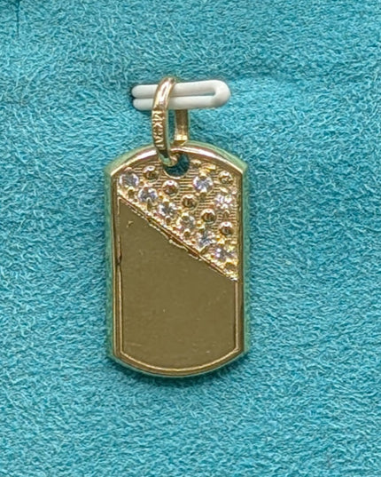14K Gold Iced Out Mini Dog Tag Pendant