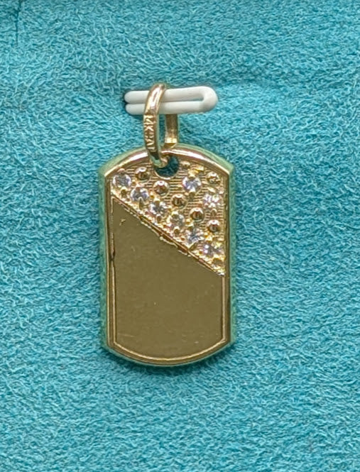 14K Gold Iced Out Mini Dog Tag Pendant