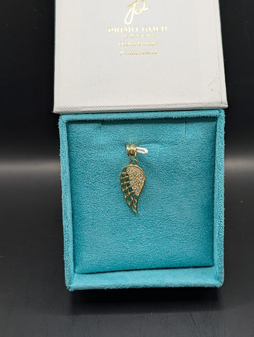14K Gold Half Angel Wing w/ CZ Stones Pendant