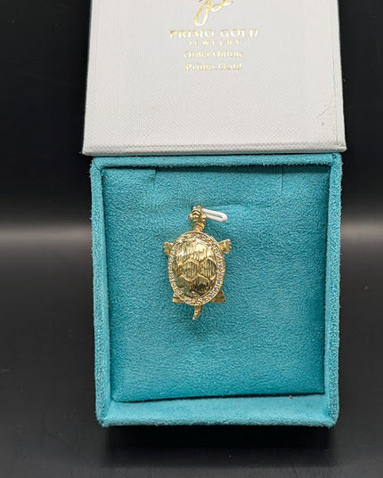 14K Gold Turtle w/ CZ Stones Pendant