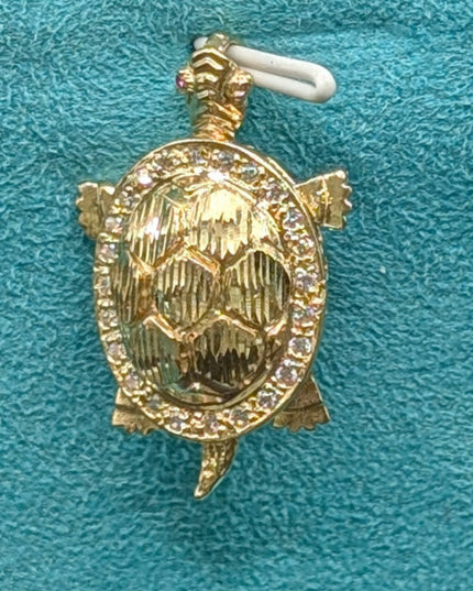 14K Gold Turtle w/ CZ Stones Pendant