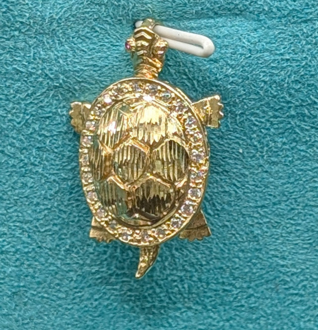 14K Gold Turtle w/ CZ Stones Pendant
