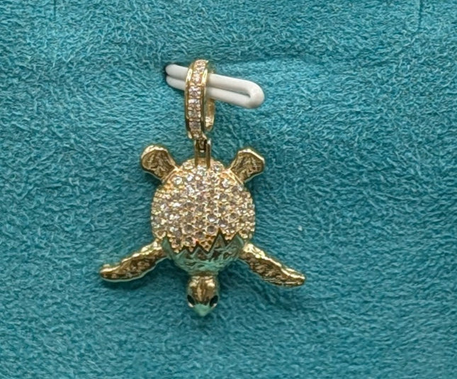 14K Gold Iced Out Turtle Small Pendant