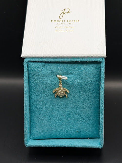 14K Gold Iced Out Turtle Mini Pendant