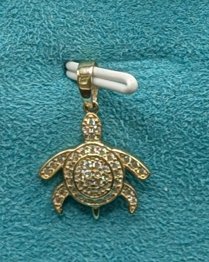 14K Gold Iced Out Turtle Mini Pendant
