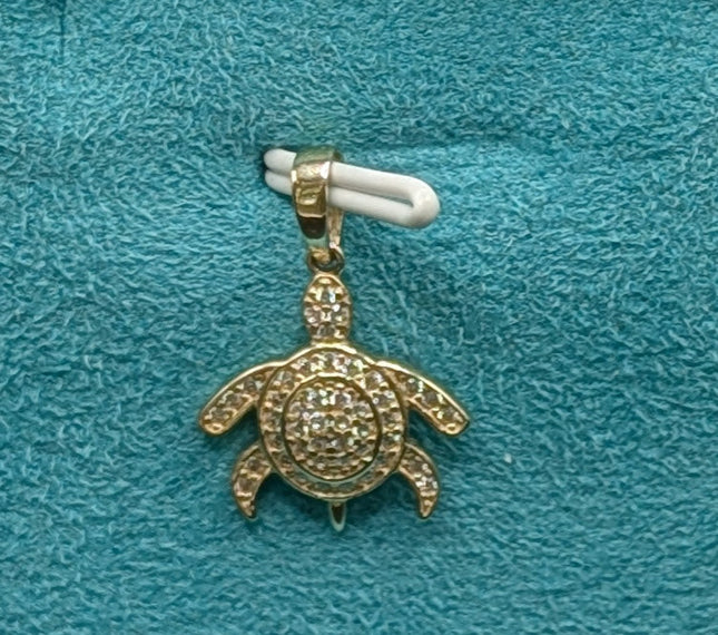 14K Gold Iced Out Turtle Mini Pendant
