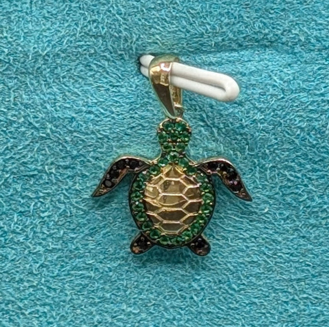 14K Gold Iced Out Green Turtle Mini Pendant