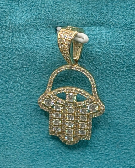 14K Gold Iced Out Hamza Hand Pendant