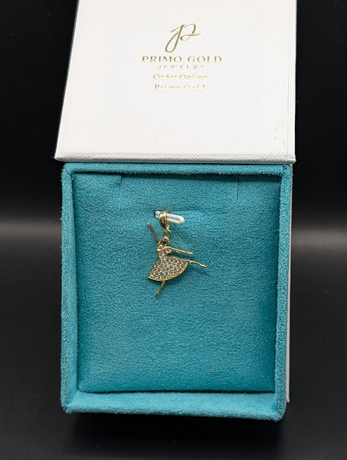 14K Gold Iced Out Ballerina Pendant