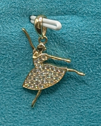 14K Gold Iced Out Ballerina Pendant