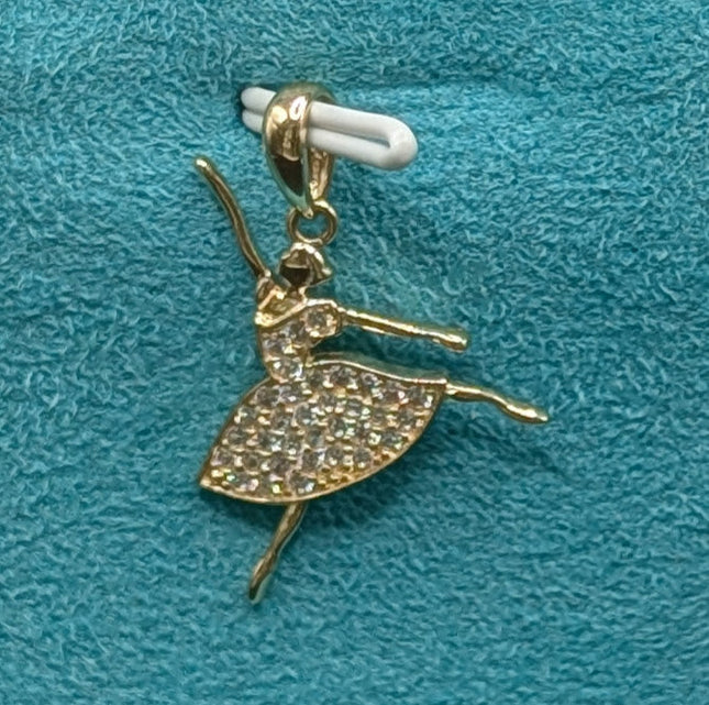 14K Gold Iced Out Ballerina Pendant